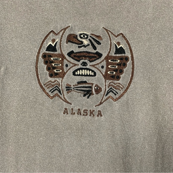 VTG WOMENS LARGE ALASKA SHIRT BROWN EMBROIDERED FISH SEA BIRD STATE - Picture 4 of 13